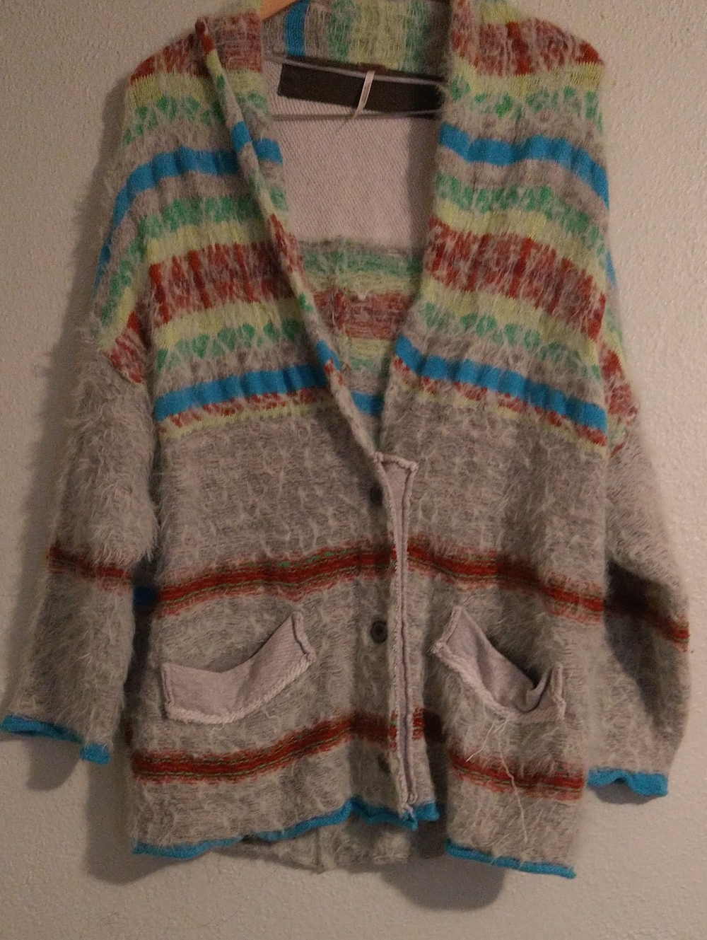 Free People Fair Weather Cardigan Sweater Small Fuzzy Distressed Oversized